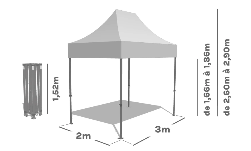 Schéma Barnum Pliant ACIER SEMI PRO 2x3m