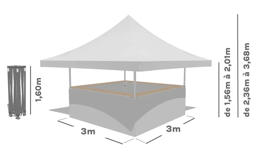 Schéma Barnum Pliant stand buvette ALU PRO 55 AUVENT 3x3m