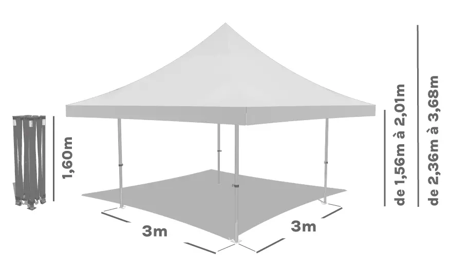 Schéma Barnum pliant ALU PRO 55 AUVENT 3x3m