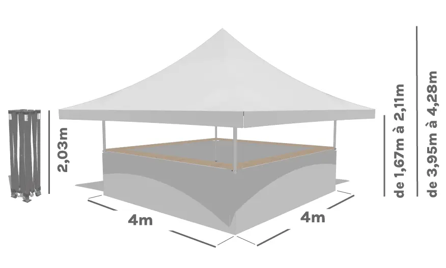 Schéma Barnum Pliant BUVETTE AUVENT PACK COMPLET ALU PRO 55 4x4 m