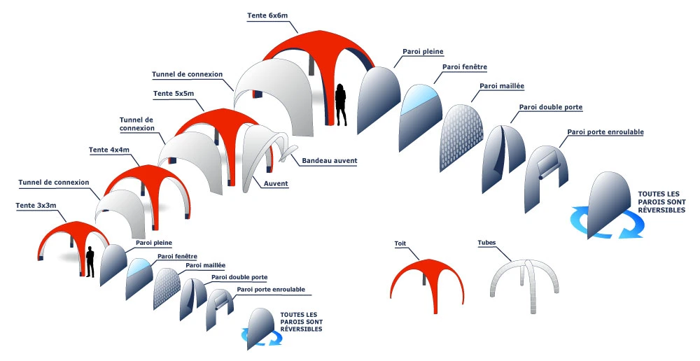 Nos tentes gonflables sont entièrement modulables selon vos besoins et vos envies